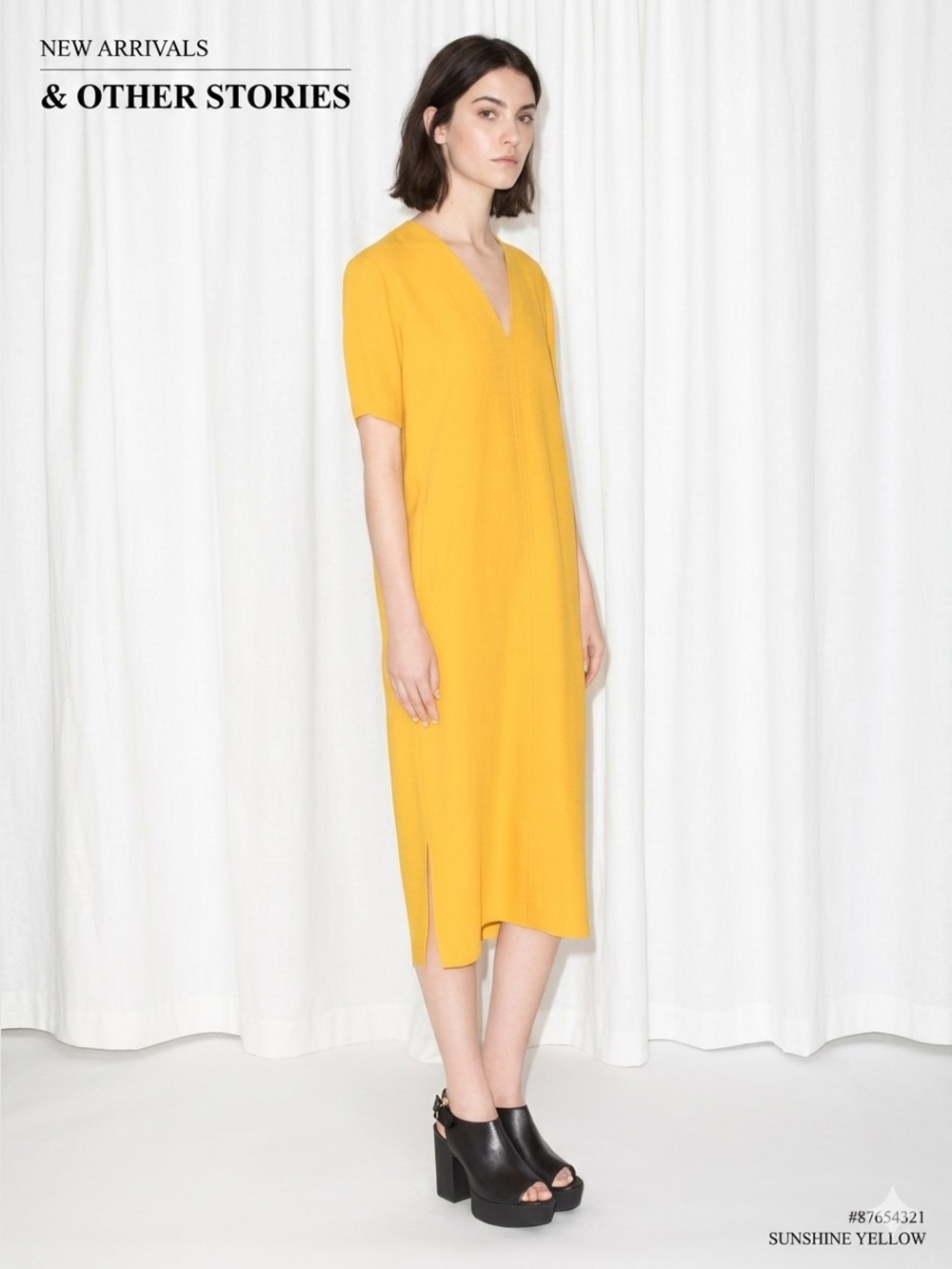 & other stories Yellow V-Neck Short-Sleeve Shift Dress